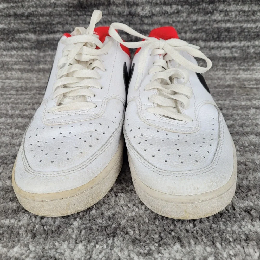 Nike Court Vision Low Mens White Red Black Leather Sneakers Shoes Size 10‎